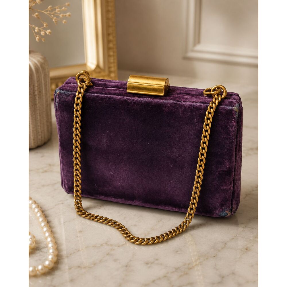 Vintage 1950s Ingber Plum Velvet Box Purse Authentic Mid-Century Evening Bag